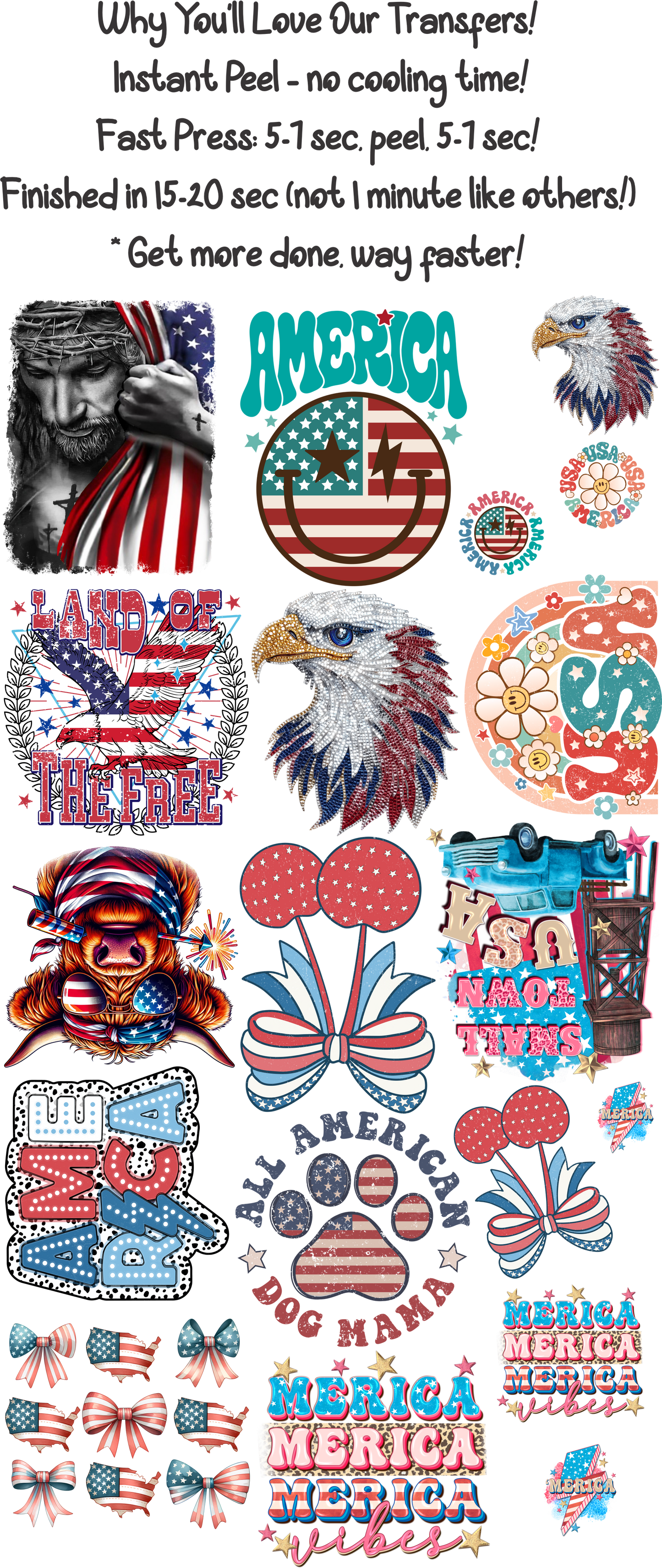 Patriotic 1 - 30"X60" Gang Sheet – Instant Peel, Fast Press! (Patriotic 1)