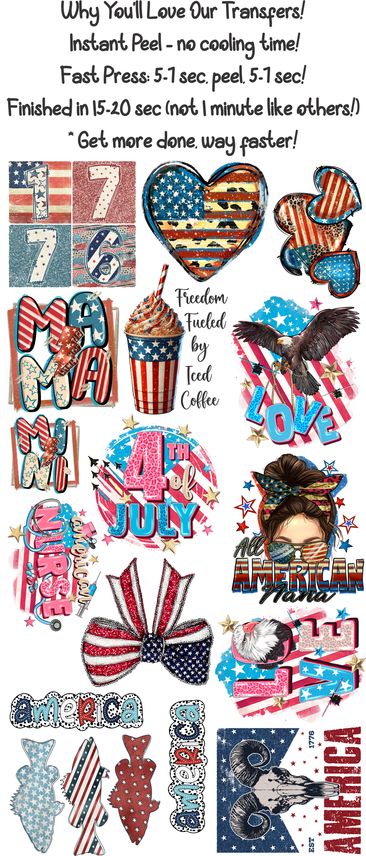 Patriotic 2 - 30"x60" Gang Sheet – Instant Peel, Fast Press! (Patriotic 2)