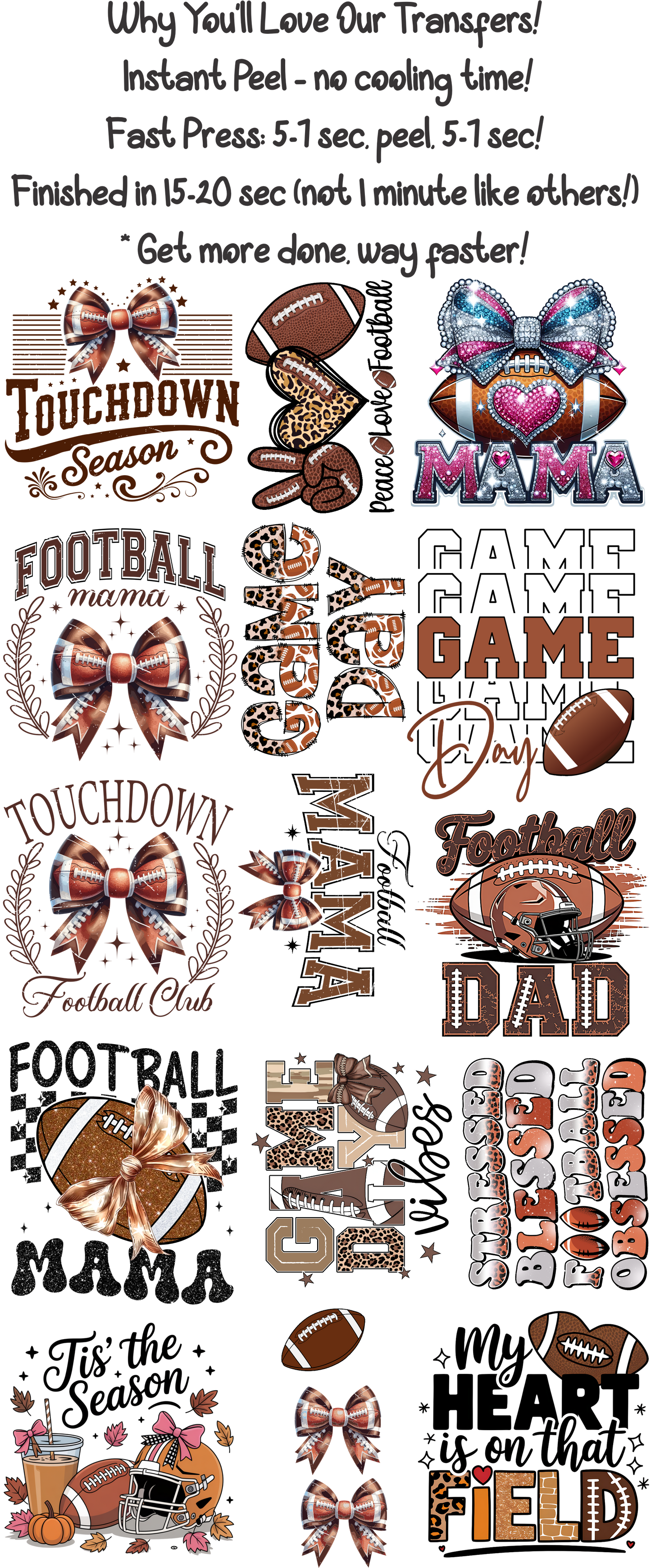 Football 1 30"x60" Gang Sheet – Instant Peel, Fast Press! (Football 1)