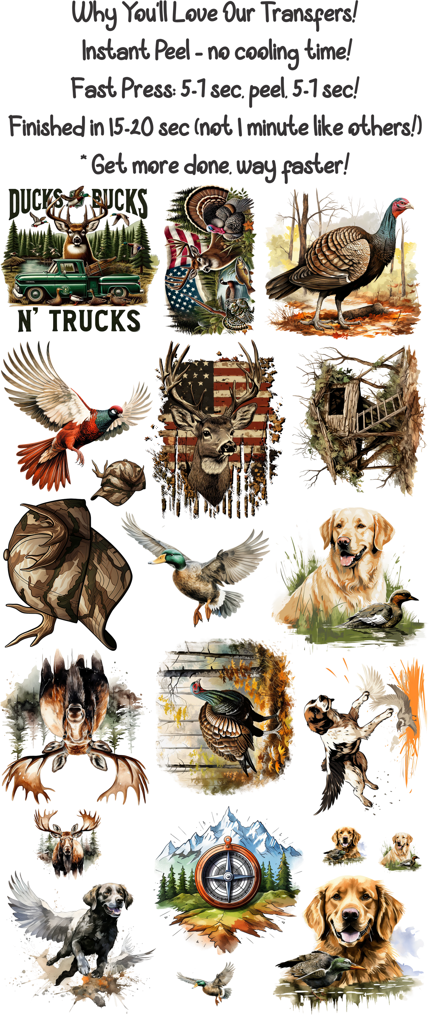 Hunting 1 - 30"x60" Gang Sheet – Instant Peel, Fast Press! (Hunting 1)