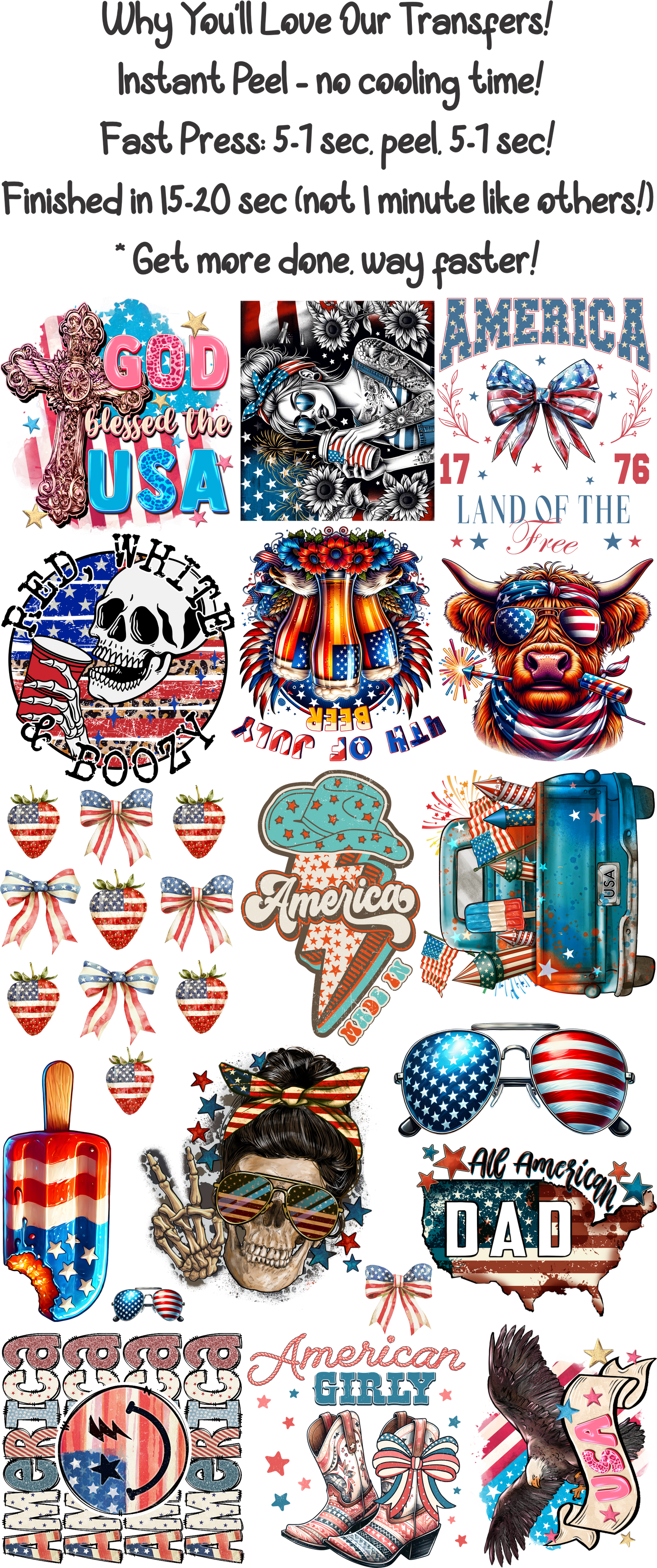 Patriotic 3 - 30"x60" Gang Sheet – Instant Peel, Fast Press! (Patriotic 3)