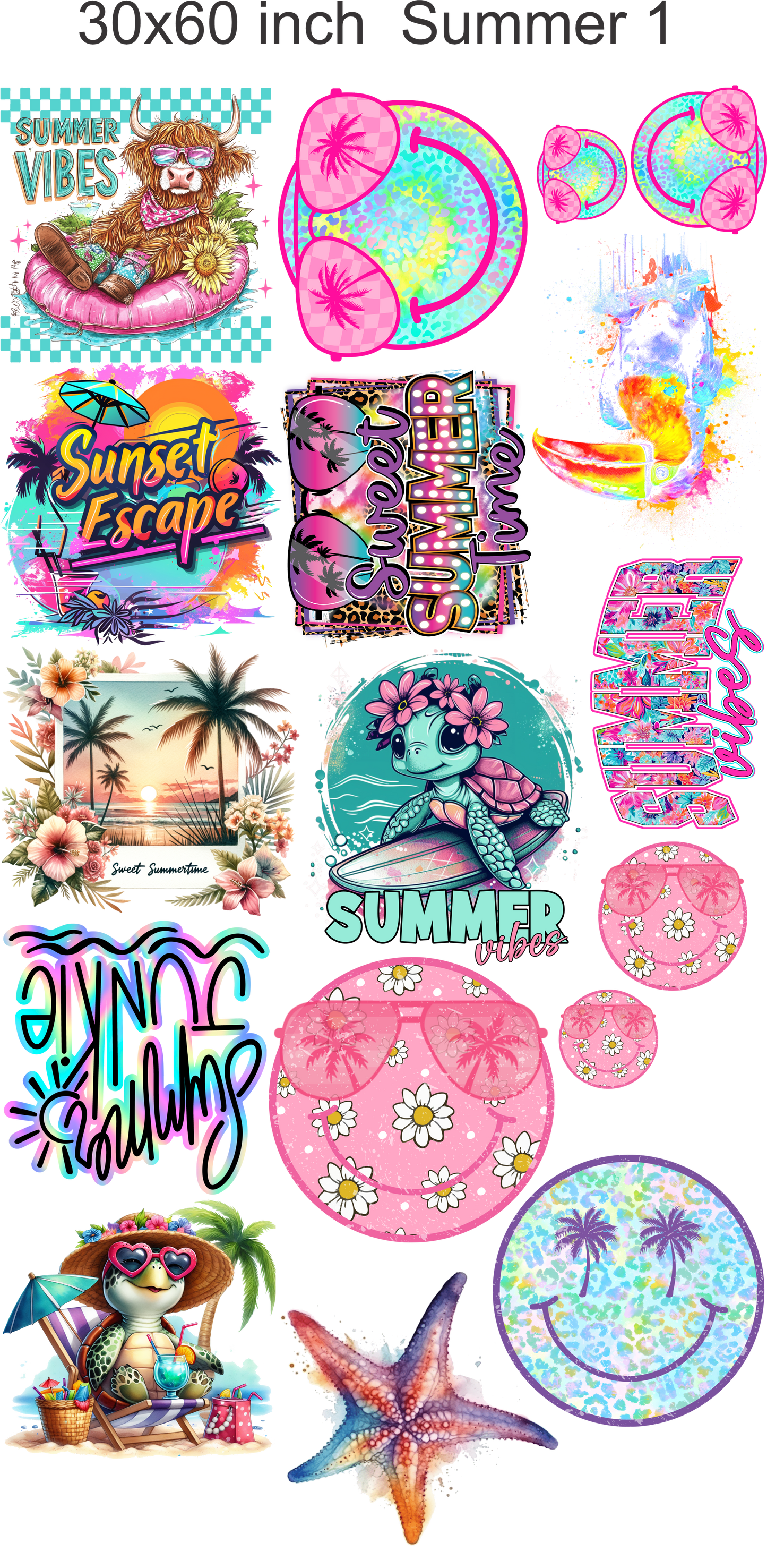 Summer 1 - 30"x60" Gang Sheet – Instant Peel, Fast Press! (Summer 1)