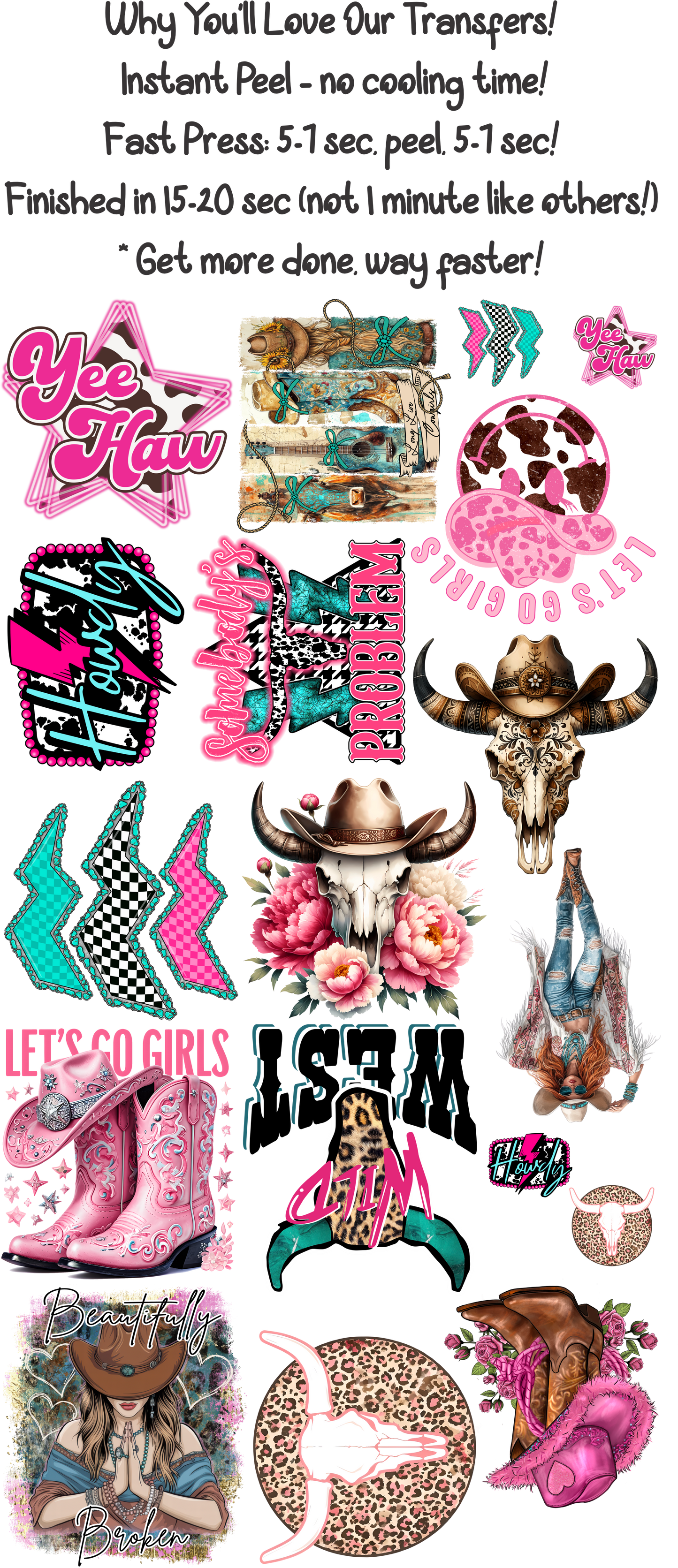 Western 2 - 30"x60" Gang Sheet – Instant Peel, Fast Press! (Western 2)