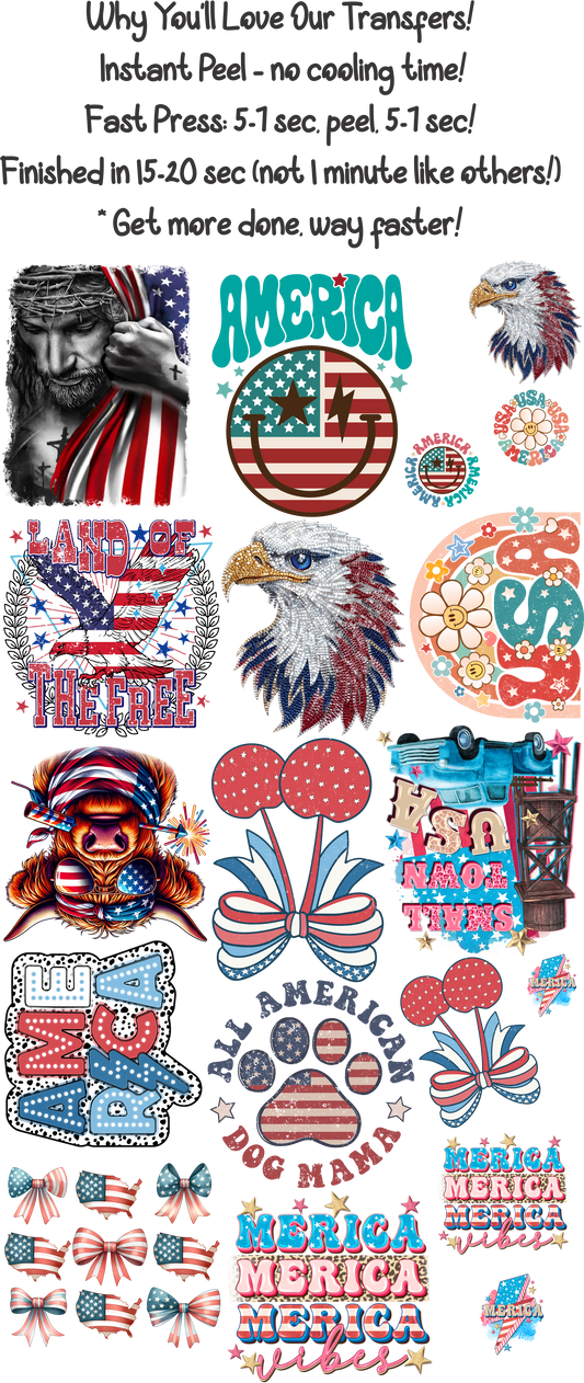 Patriotic 1 - 30"X60" Gang Sheet – Instant Peel, Fast Press! (Patriotic 1)