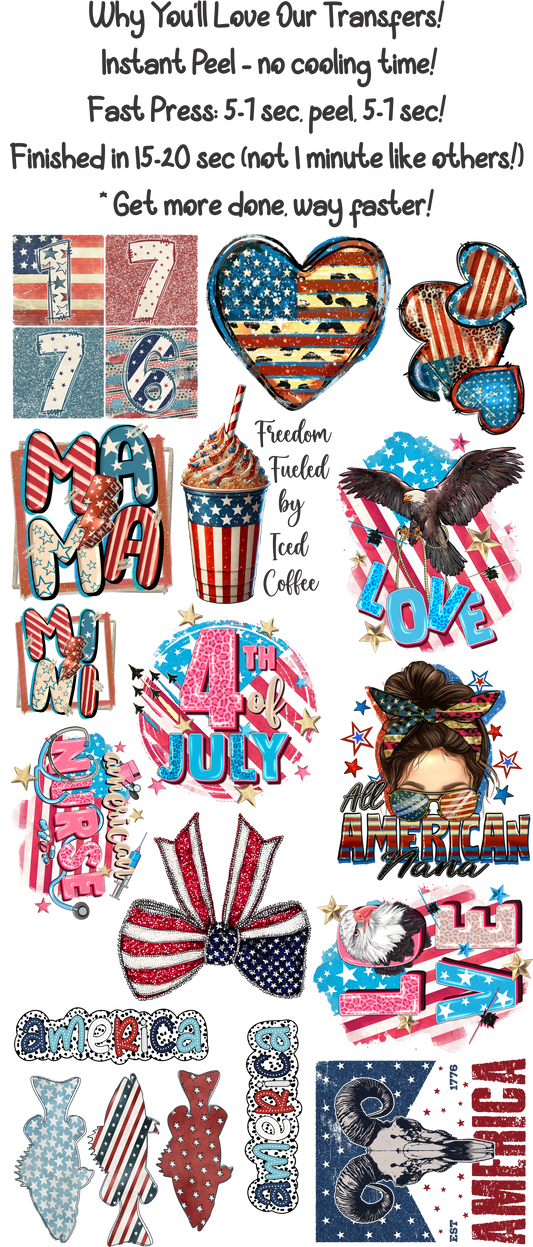 Patriotic 2 - 30"x60" Gang Sheet – Instant Peel, Fast Press!  (Patriotic 2)