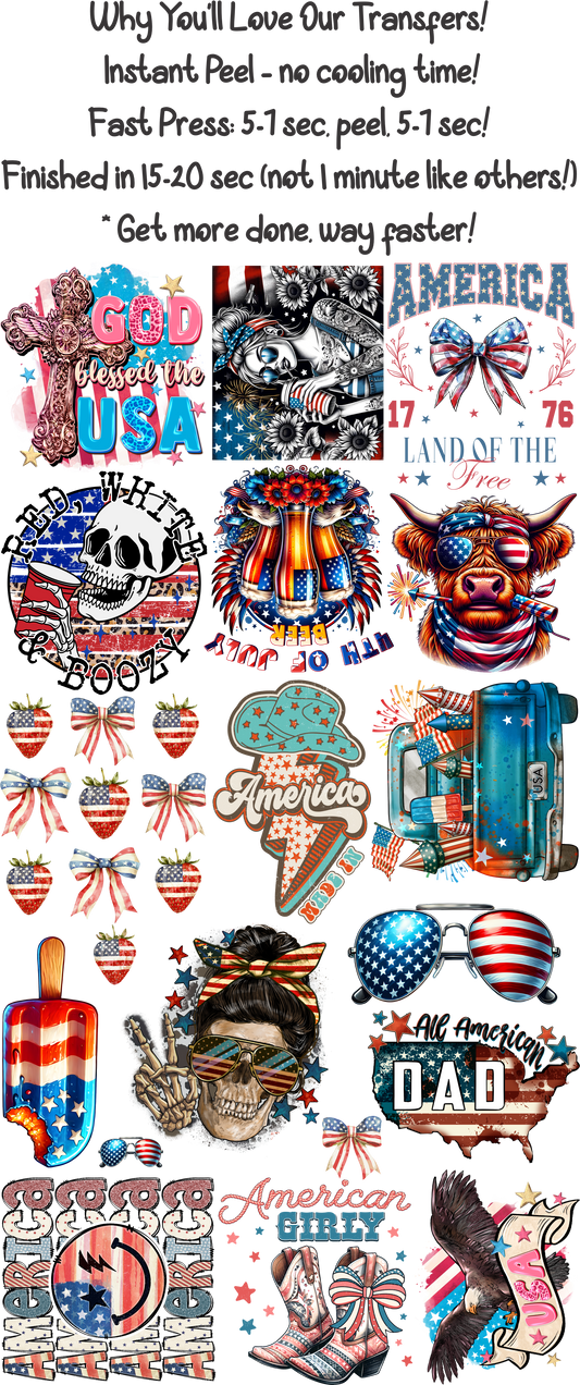 Patriotic 3 - 30"x60" Gang Sheet – Instant Peel, Fast Press!  (Patriotic 3)