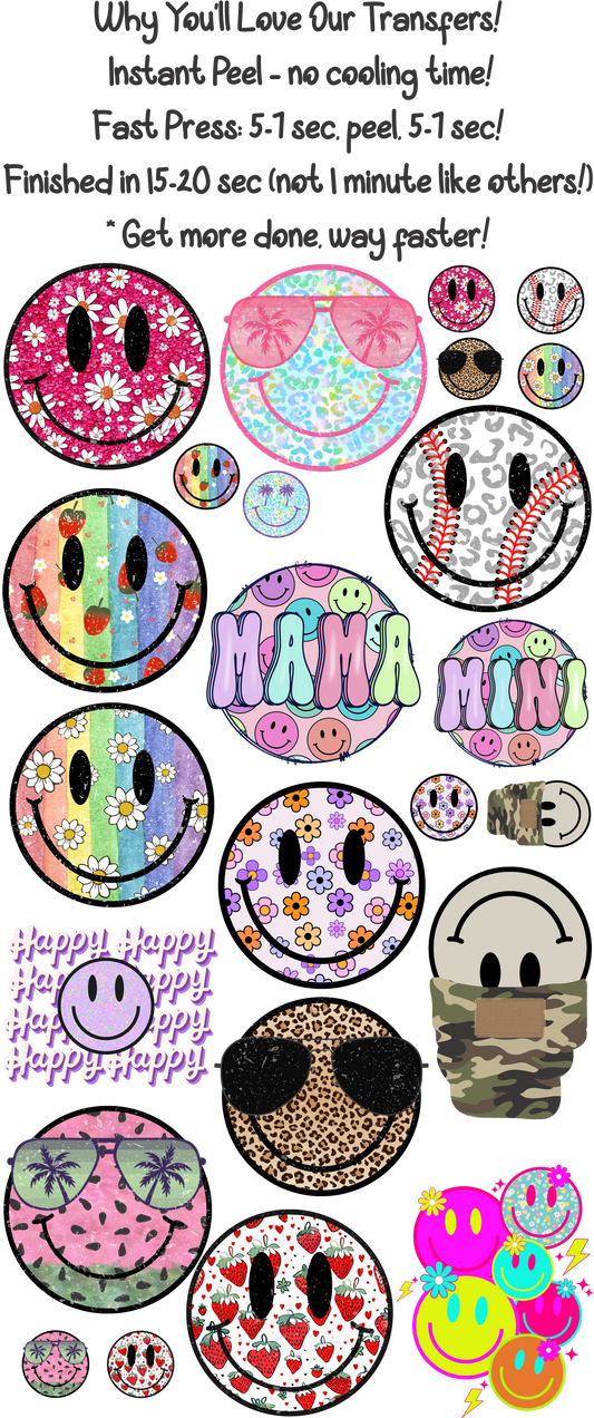 Smiley 1 - 30"x60" Gang Sheet – Instant Peel, Fast Press!  (Smiley 1)