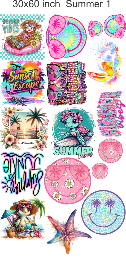 Summer 1 - 30"x60" Gang Sheet – Instant Peel, Fast Press!  (Summer 1)
