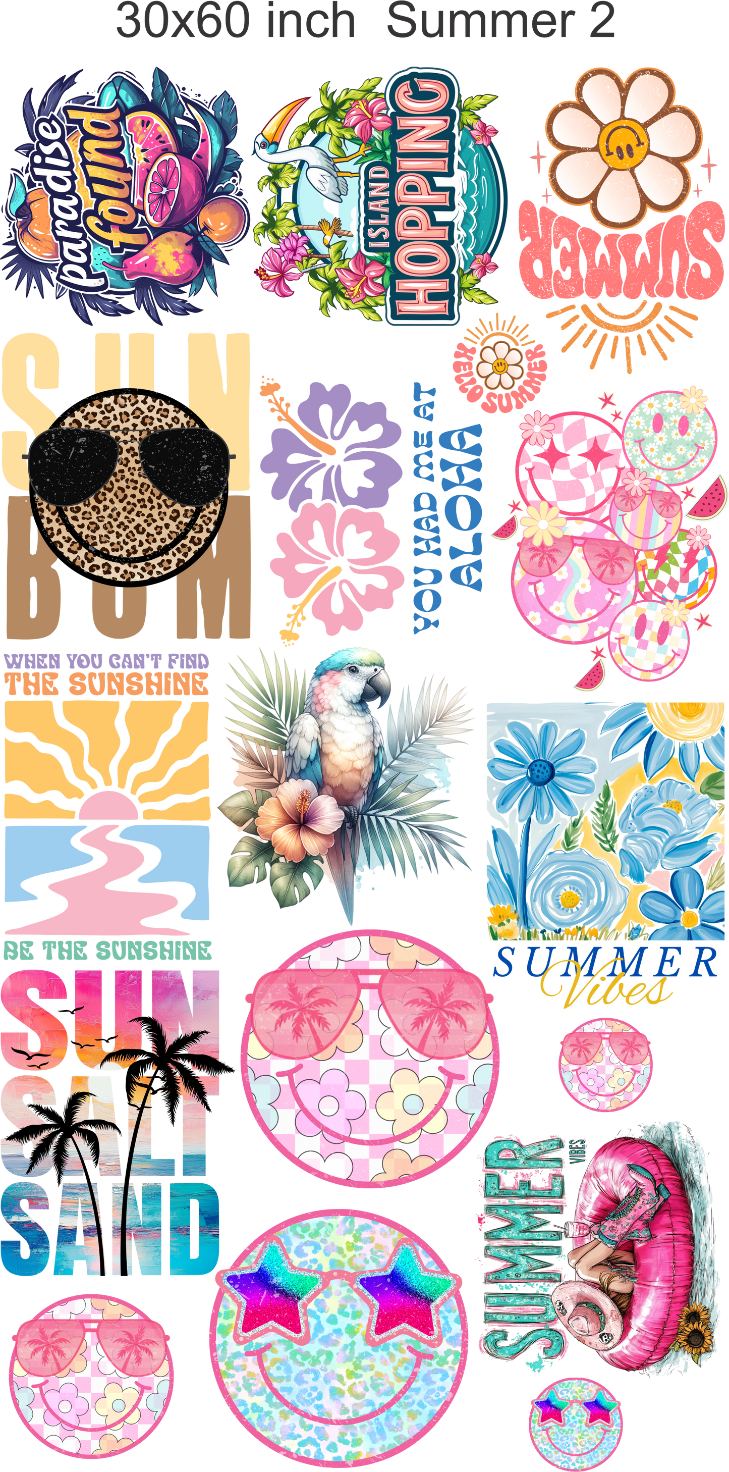 Summer 2 - 30"x60" Gang Sheet – Instant Peel, Fast Press!  (Summer 2)