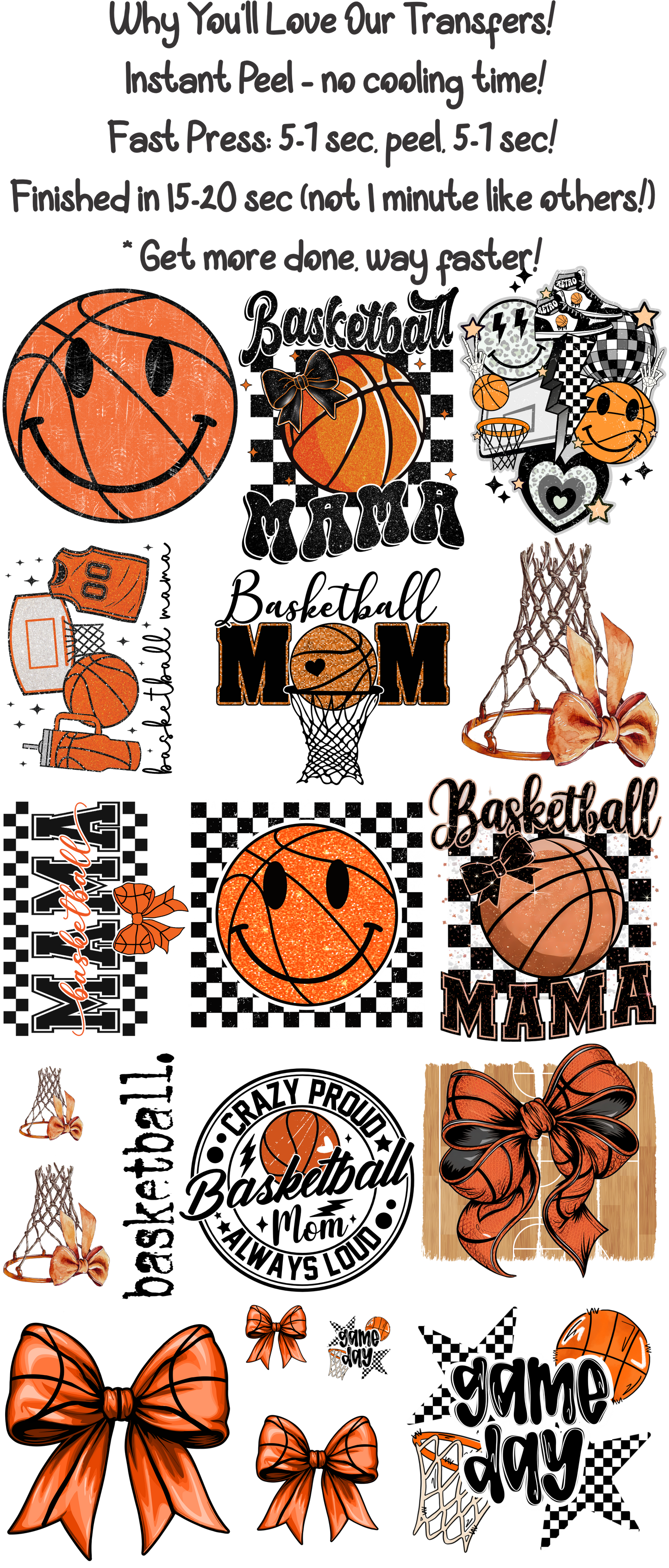 Basketball 1 - 30"x60" Gang Sheet – Instant Peel, Fast Press!  (Basketball 1)